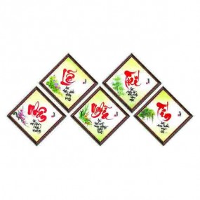 Tranh thư pháp vẽ tay NHÂN - LỄ - NGHĨA - TRÍ - TÍN